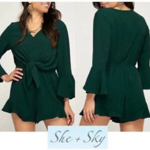She & Sky Emerald Green romper size Medium‎
